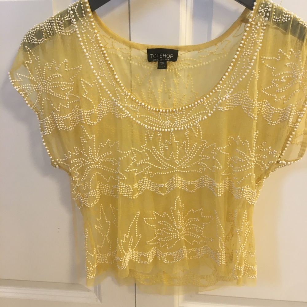 Topshop Sheer Beaded Crop Top